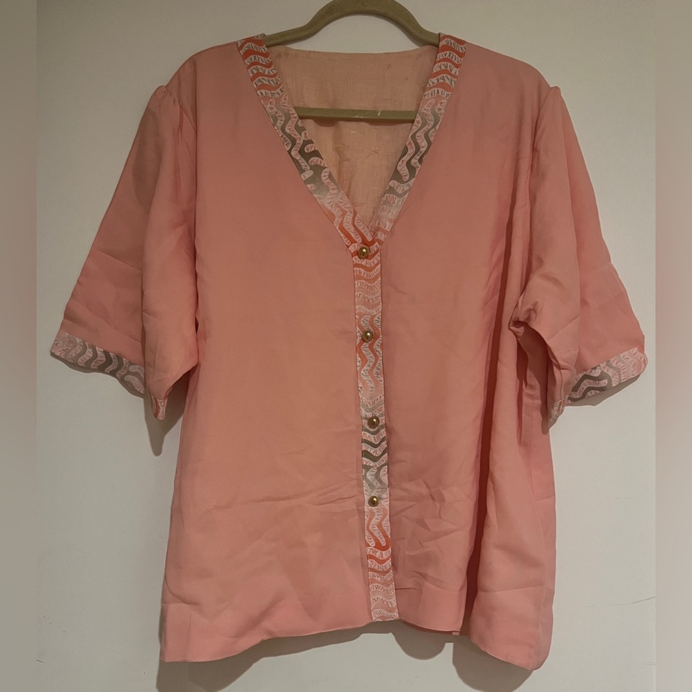 Women’s Salmon Pink V-Neck Buttoned Women's Top